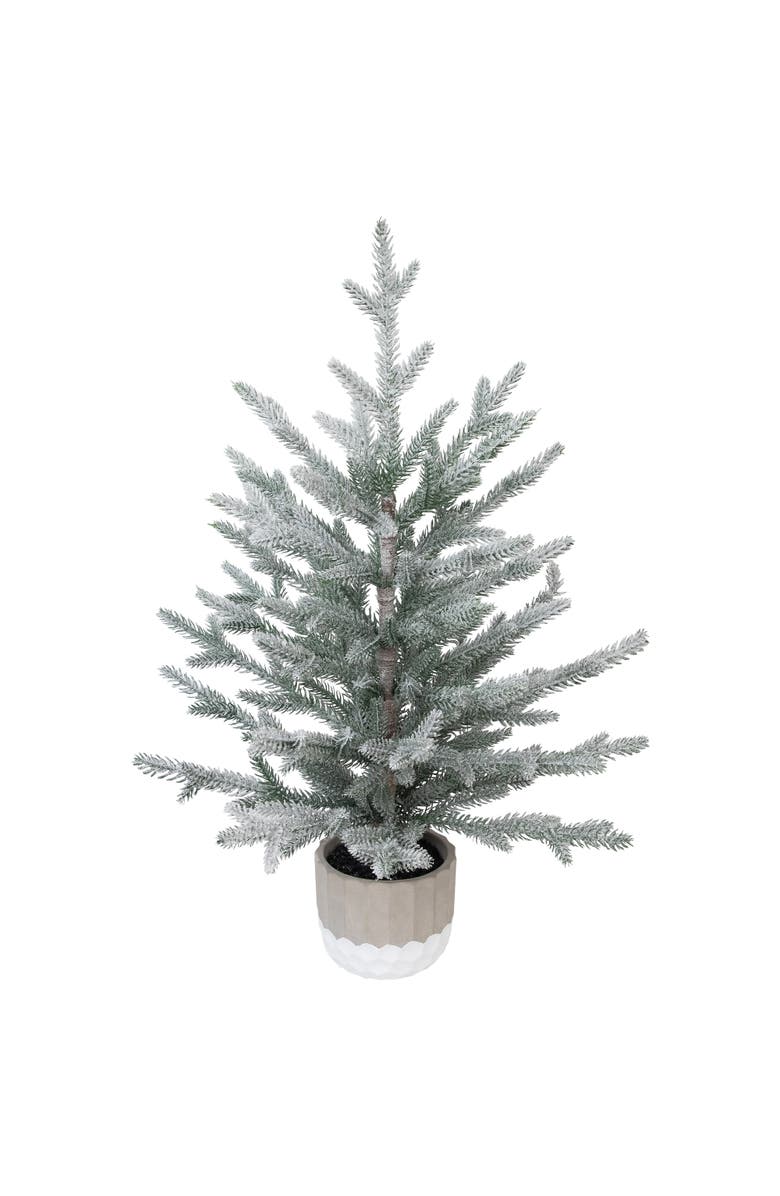 Northlight Flocked Potted Artificial Christmas Snowy Tree - 26" - Unlit, Alternate, color, Green