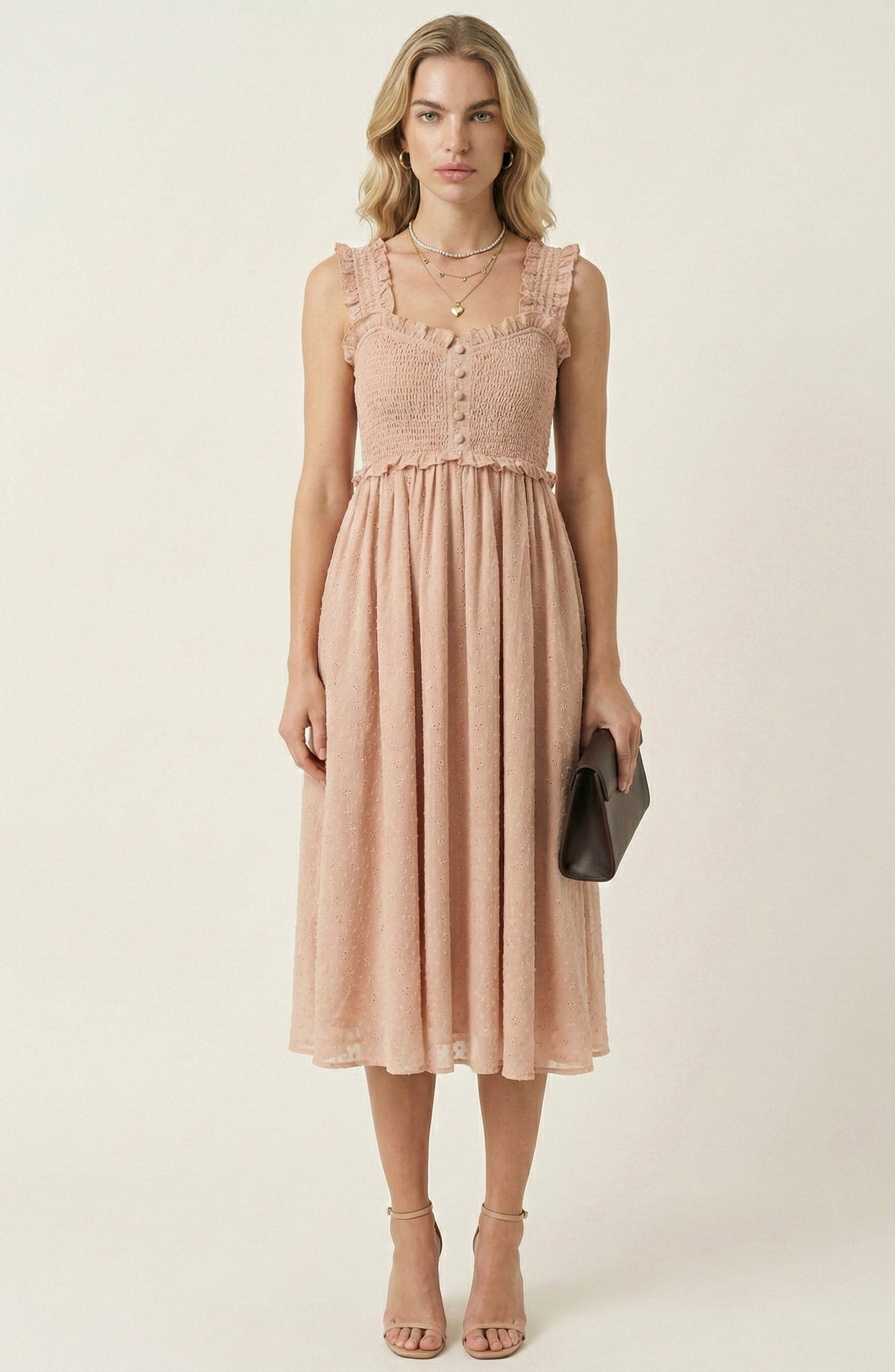 Smocked Ruffle Straps Midi Dress