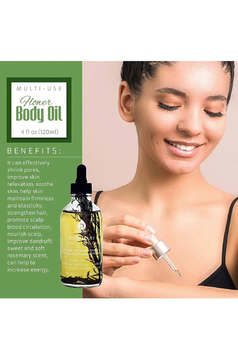 Rosemary Flower Multi Use Body Oils 4 Oz, Alternate, color, Green