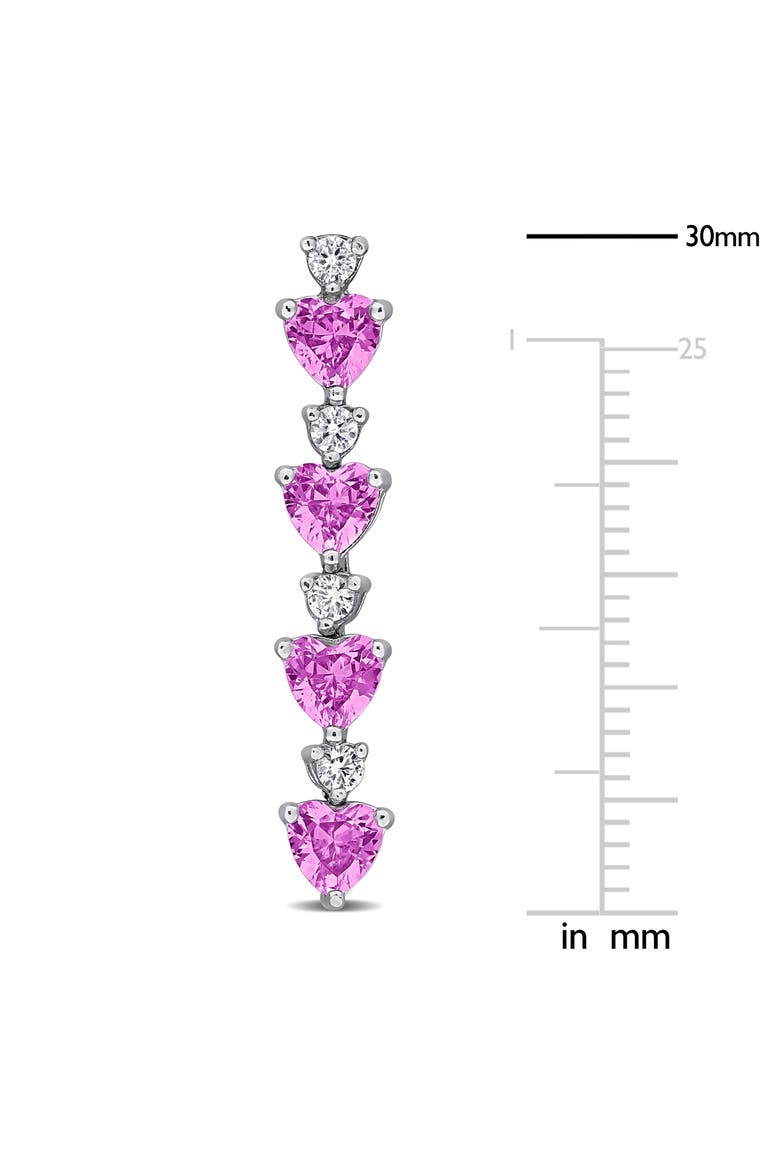 Created Pink and White Sapphire Heart Drop Earrings, Alternate, color, PINK
