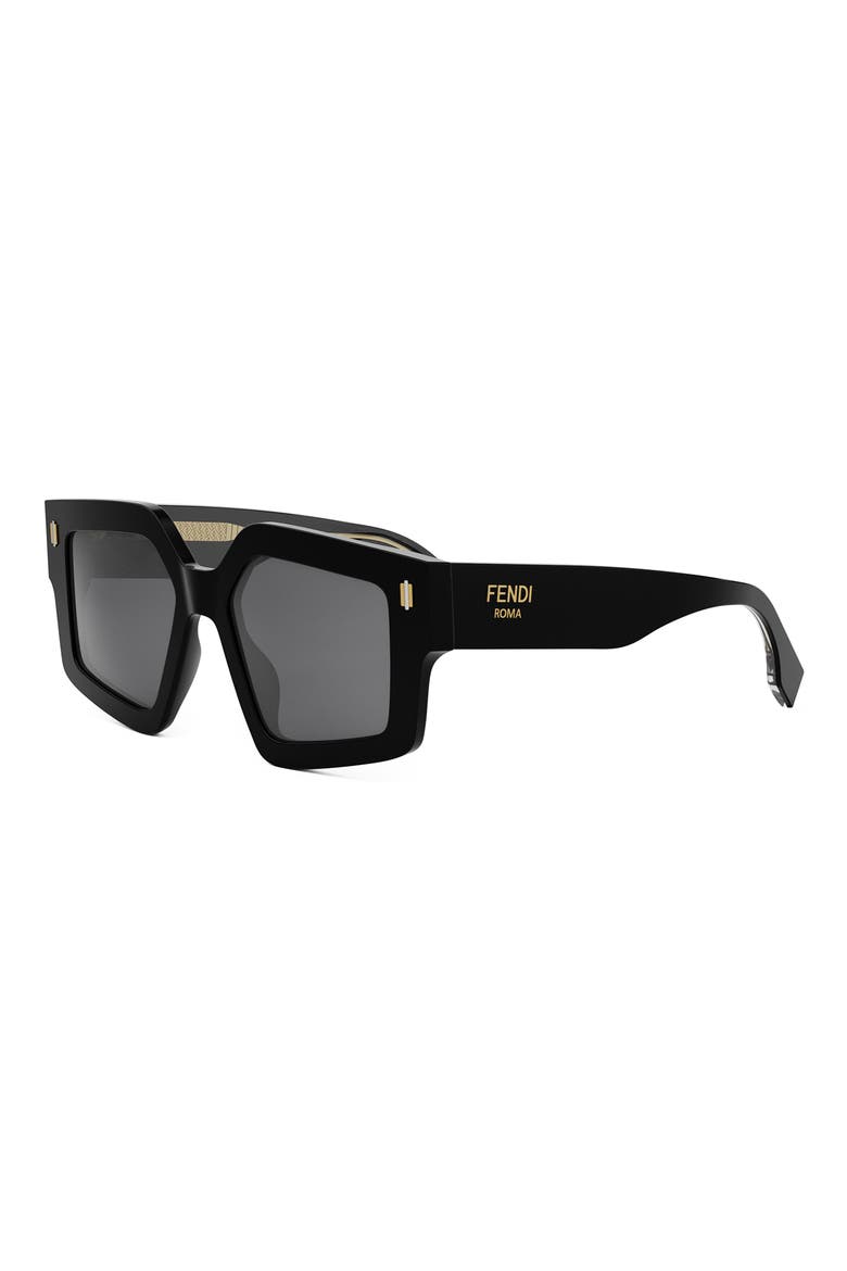 Roma 52mm Square Sunglasses, Alternate, color, SHINY BLACK / SMOKE