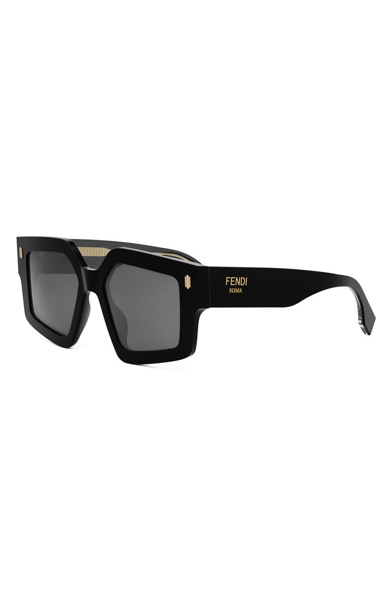 Fendi Roma 52mm Square Sunglasses, Alternate, color, Shiny Black / Smoke