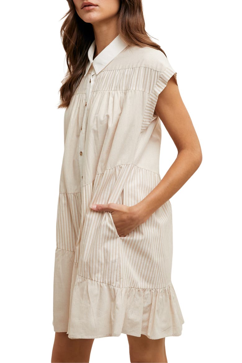Multistripe Minidress, Alternate, color, TAUPE/ WHITE