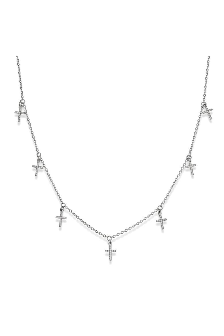 The Frankie Pave Cross Shaker Necklace, Main, color, Silver