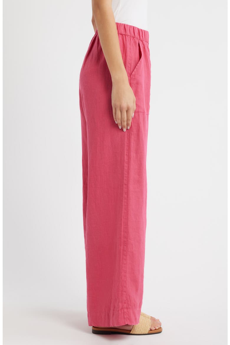 Patch Pocket Pull-On Linen Wide Leg Pants, Alternate, color, RASPBERRY