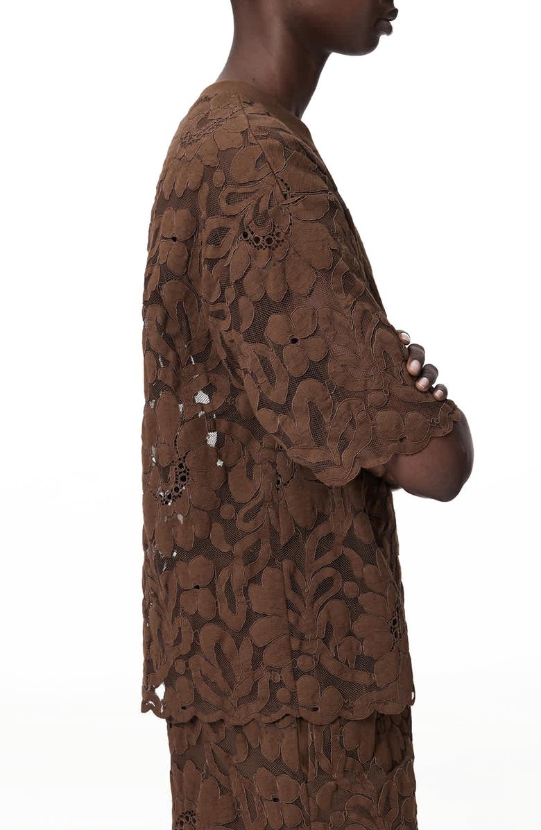 AllSaints Amelie Floral Lace T-Shirt, Alternate, color, Bitter Brown