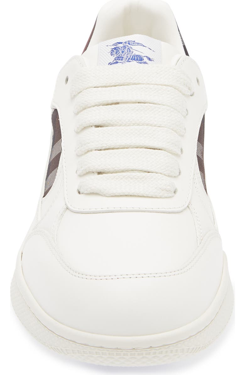 Burberry Terrace Mix Check Leather & Canvas Sneaker, Alternate, color, Cotton/ Mahogany