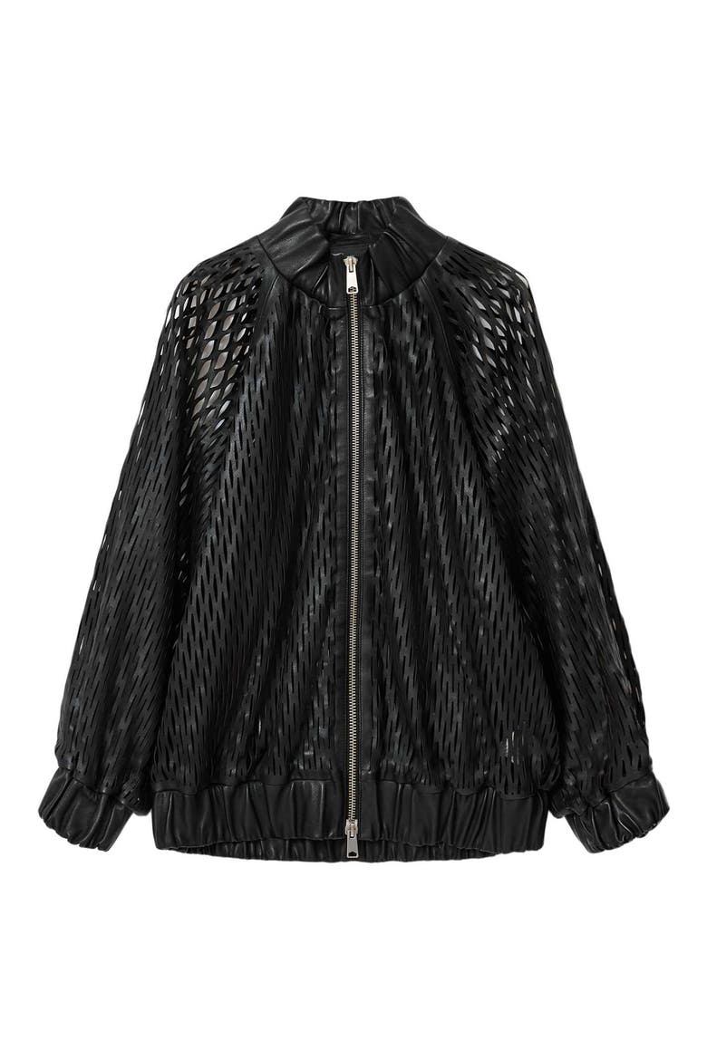Dual Leather Bomber Jacket, Alternate, color, BLACK