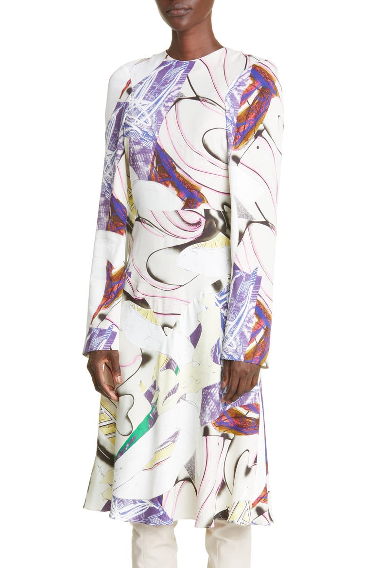 Ahab Abstract Print Long Sleeve Midi Dress, Alternate, color, MULTICOLOR