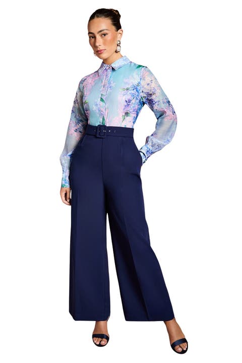 Collared Wide Leg Belted Jumpsuit