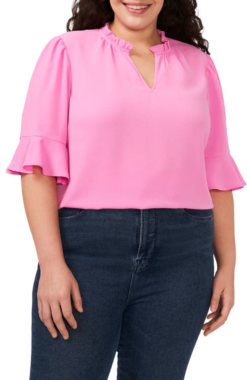 Cece Split Neck Blouse In Bright Peony