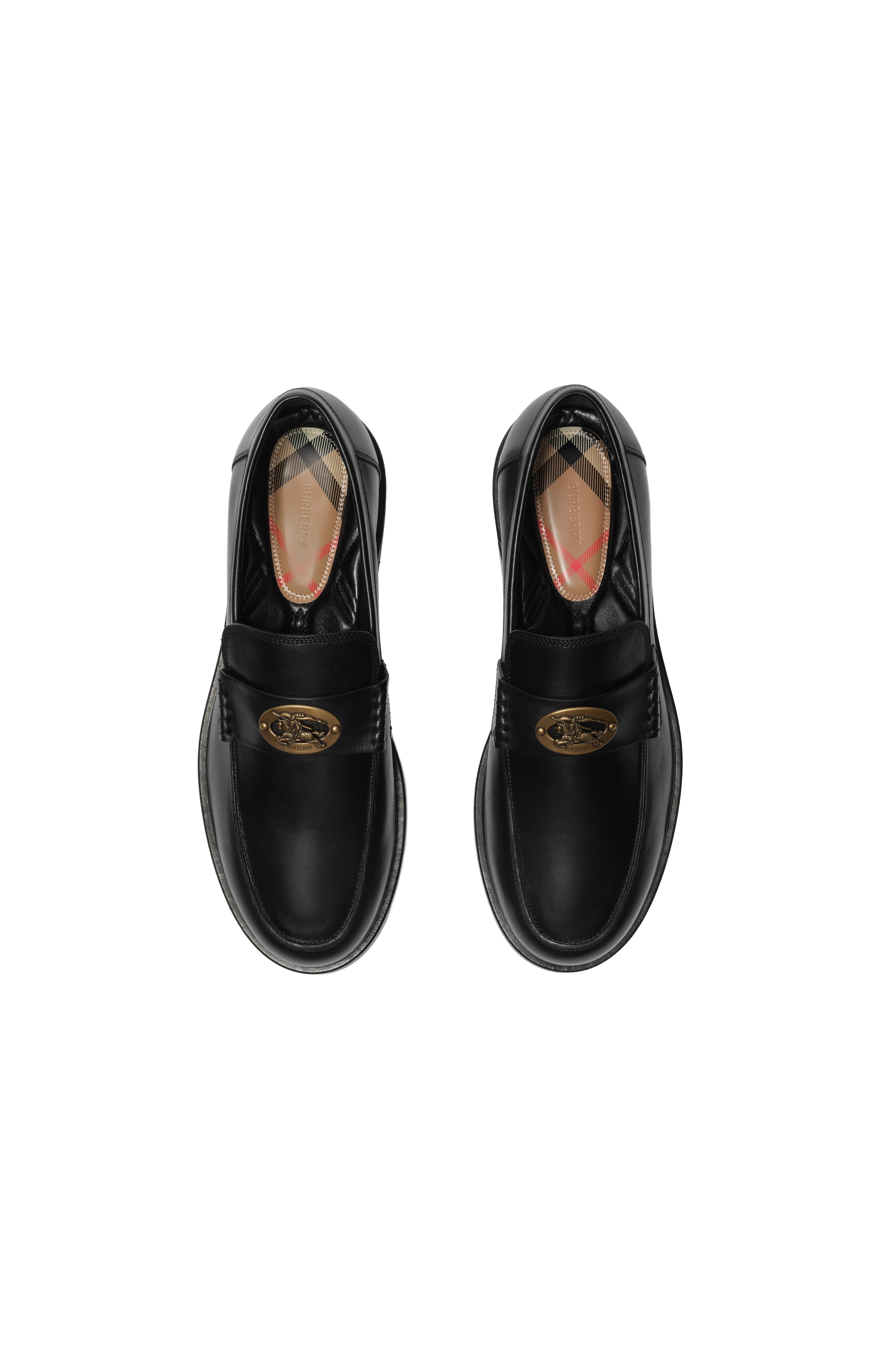 Burberry Leather Pembroke Loafers, Alternate, color, Black