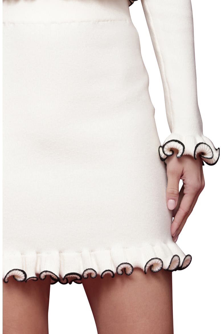 Ruffle Hem Knit Miniskirt, Alternate, color, CREAM