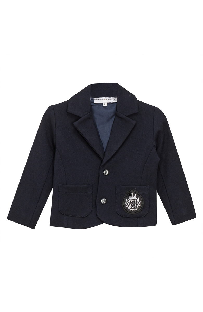 Charlotte & George Ponte Suit Jacket with Front Button, Main, color, Dark Navy