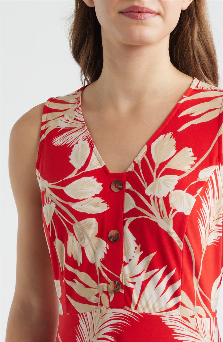 AK ANNE KLEIN Floral Sleeveless A-Line Dress, Alternate, color, Begonia Red Multi