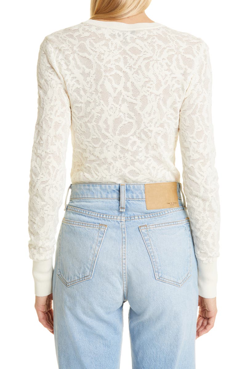 rag & bone Perry Long Sleeve Crewneck Cotton Blend Lace Top, Alternate, color, Ivory