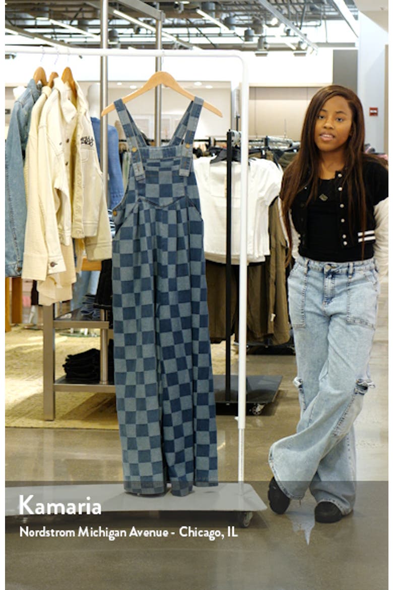 Checkerboard Wide Leg Denim Overalls (Women) | Nordstrom