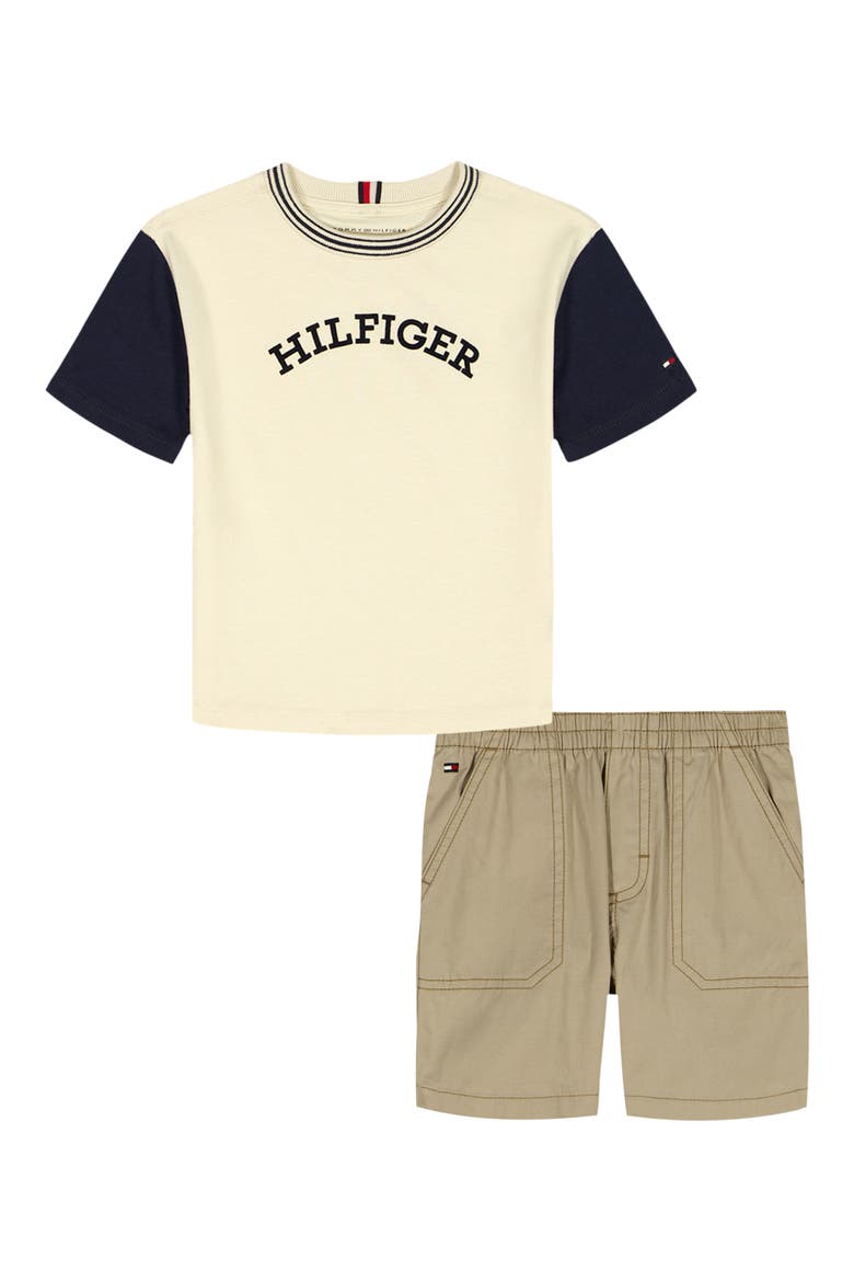Logo Graphic T-Shirt & Cargo Shorts Set, Main, color, BEIGE