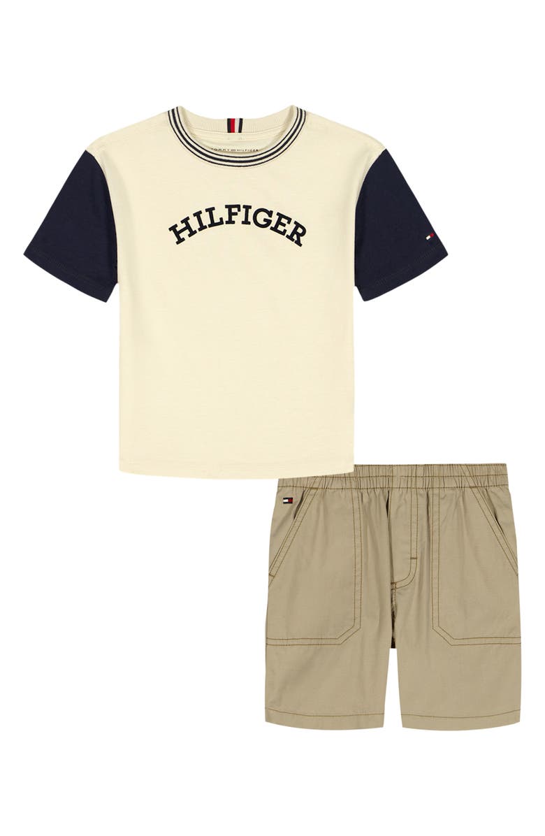 Tommy Hilfiger Logo Graphic T-Shirt & Cargo Shorts Set, Main, color, Beige