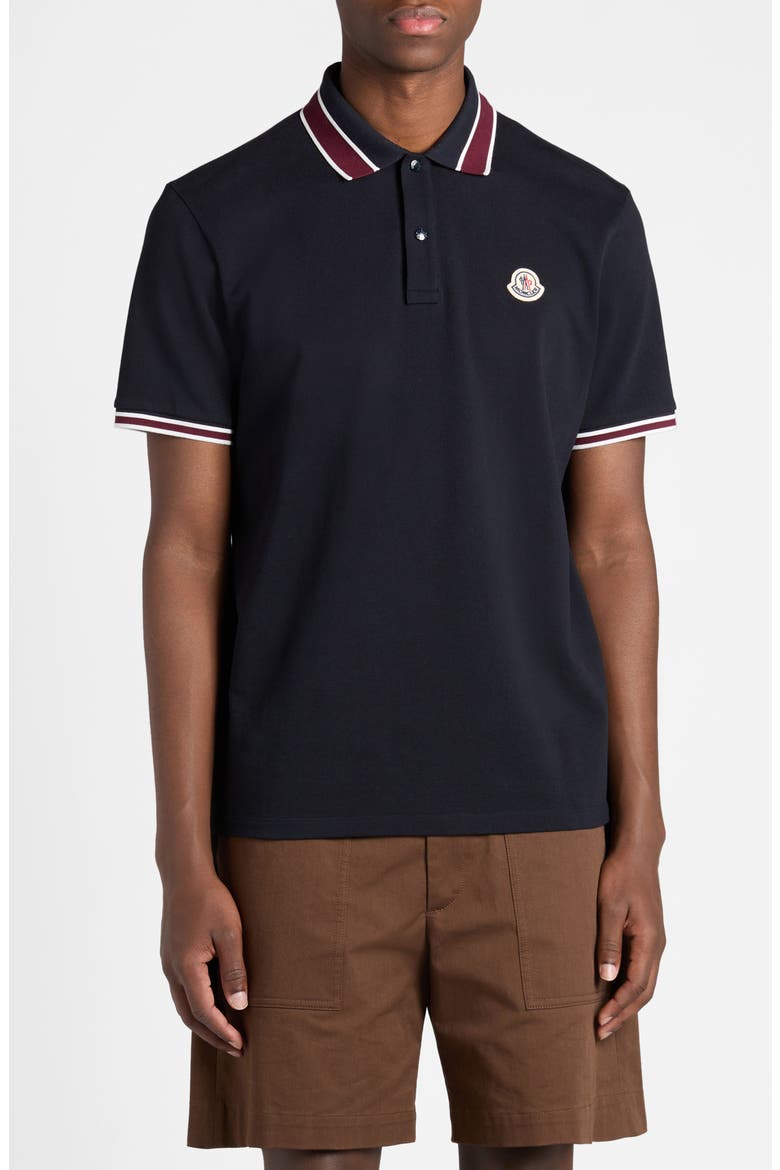 Tipped Cotton Piqué Polo, Main, color, DARK BLUE
