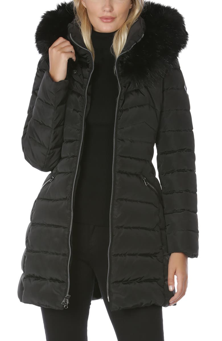 Laundry by Shelli Segal Faux Fur Trim Hooded Puffer Jacket, Main, color, 