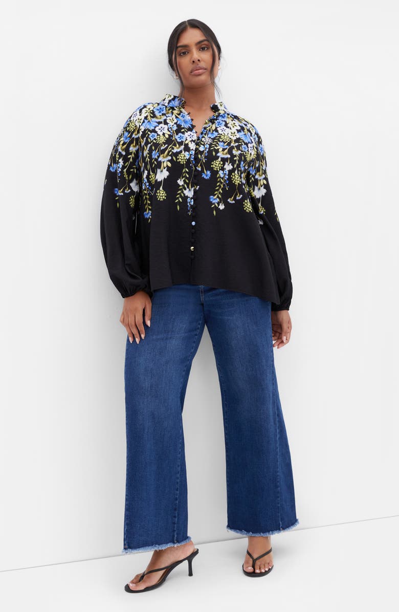 City Chic Kayla Floral Print Shirt, Alternate, color, Black/ Blue Floral