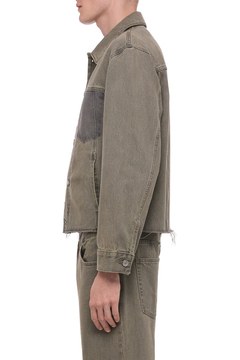 Raw Hem Denim Trucker Jacket, Alternate, color, OLIVE TINT