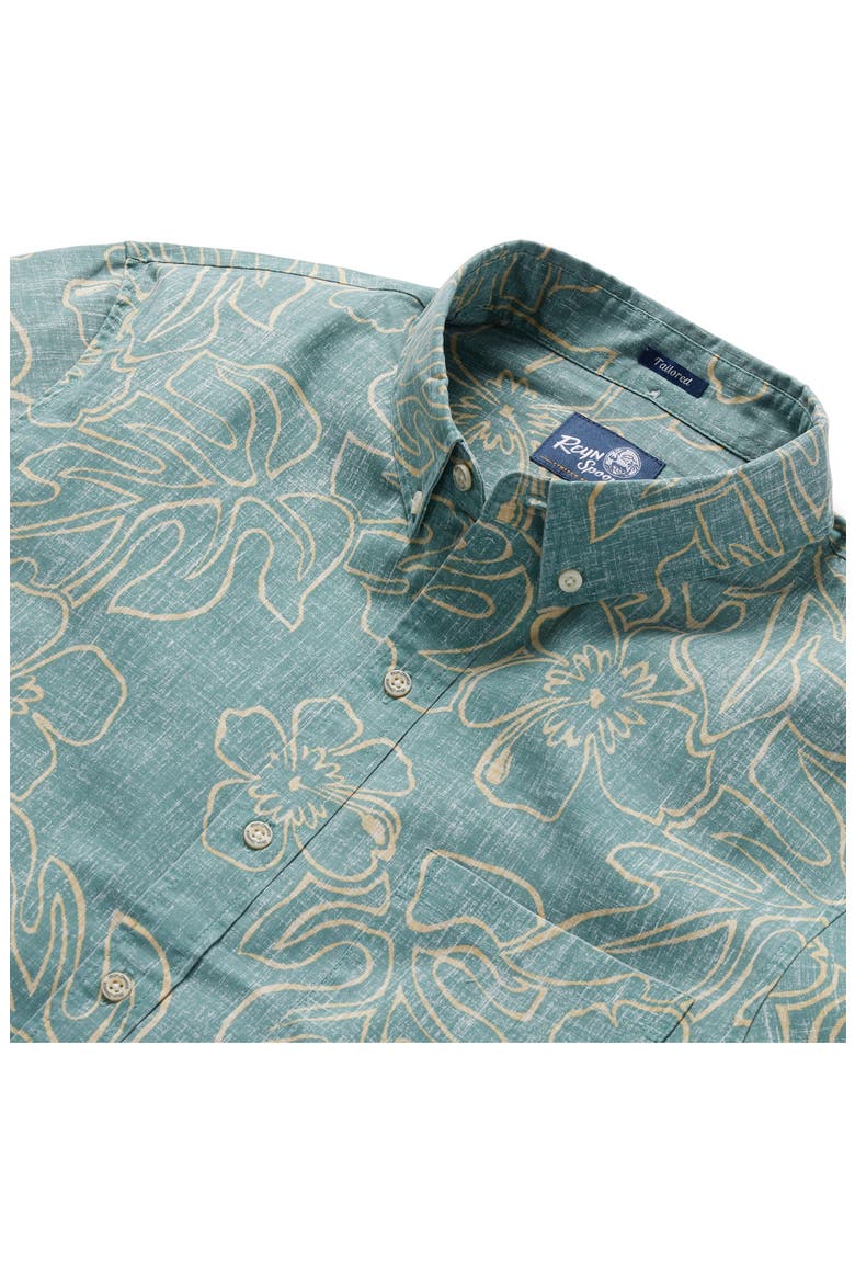 Monstera Ink Tailored Fit Short Sleeve Button-Down Shirt, Alternate, color, SAGEBRUSH