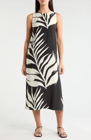 MELLODAY Palm Print Sleeveless Shift Midi Dress