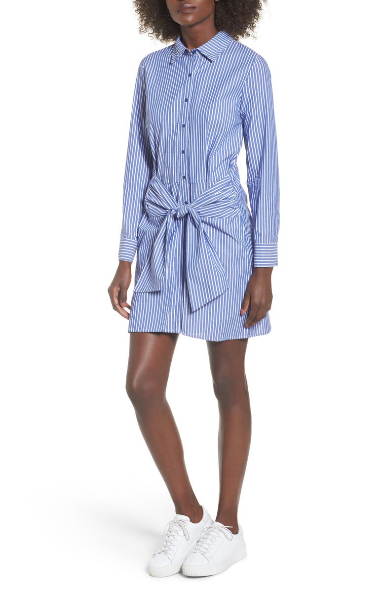 Love, Fire Tie Front Stripe Shirtdress, Main, color, 
