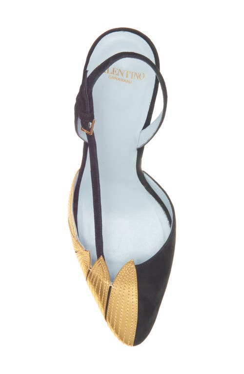 Shop Valentino Garavani Foliage Slingback Pump In Dql Nero/old Gold