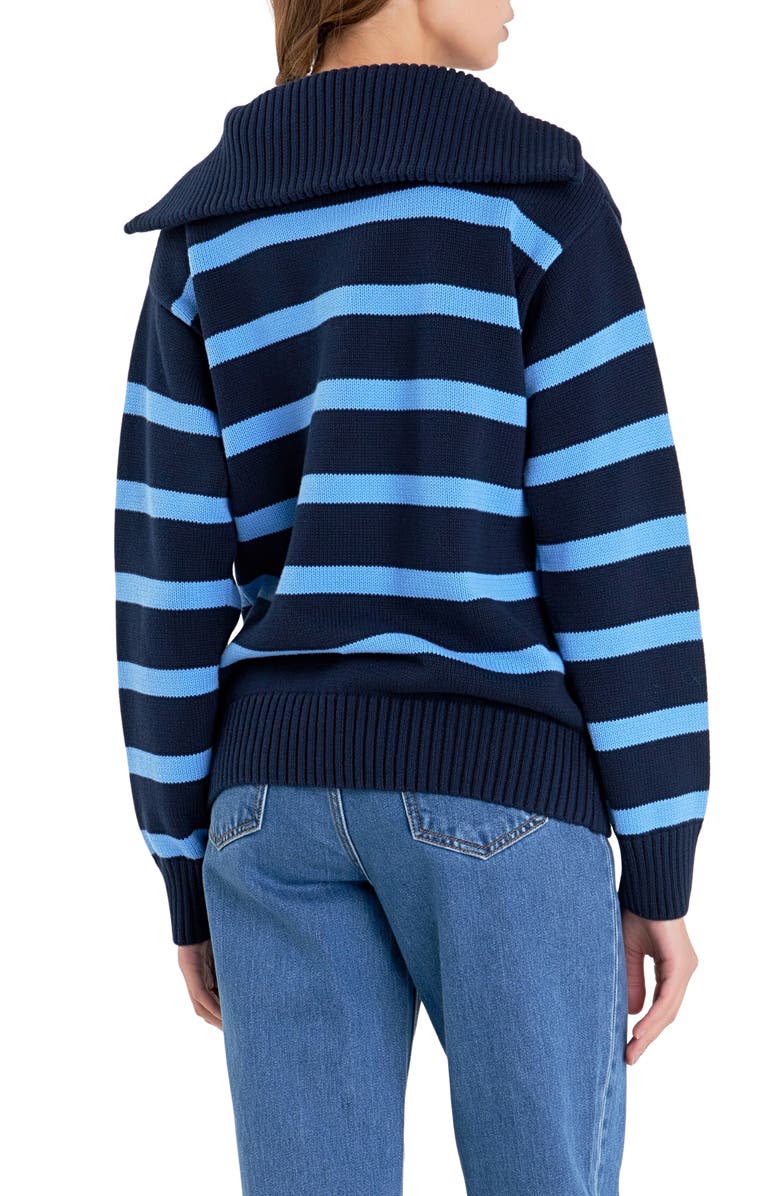 English Factory Stripe Cotton Zip Pullover, Alternate, color, Navy/ Blue