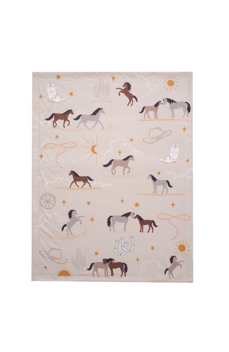 Lambs & Ivy Country Western Cowboy/Cowgirl Soft Warm Fleece Baby Blanket, Alternate, color, Beige