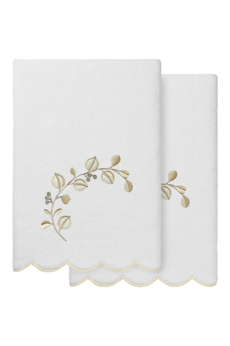 Wild Branch Scallop Pack of 2 Bath Towels, Main, color, WHITE/ BEIGE