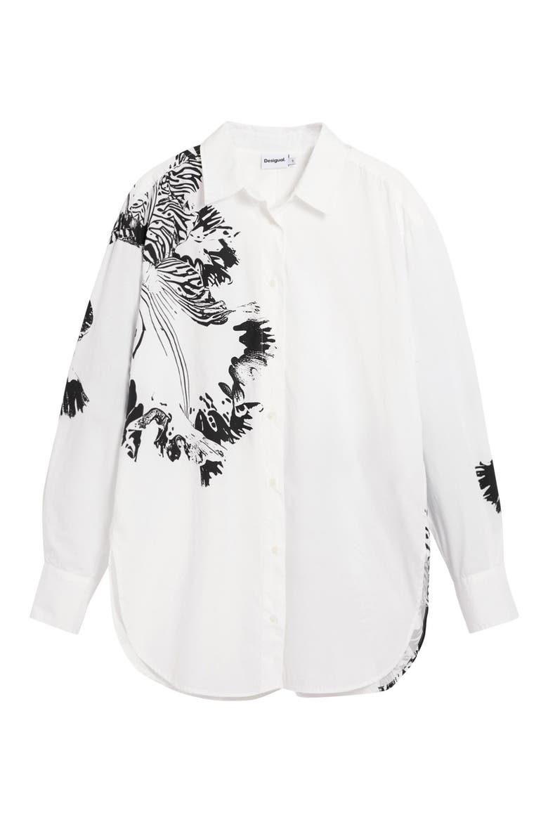 Oversize Cotton Poplin Button-Up Shirt, Alternate, color, WHITE