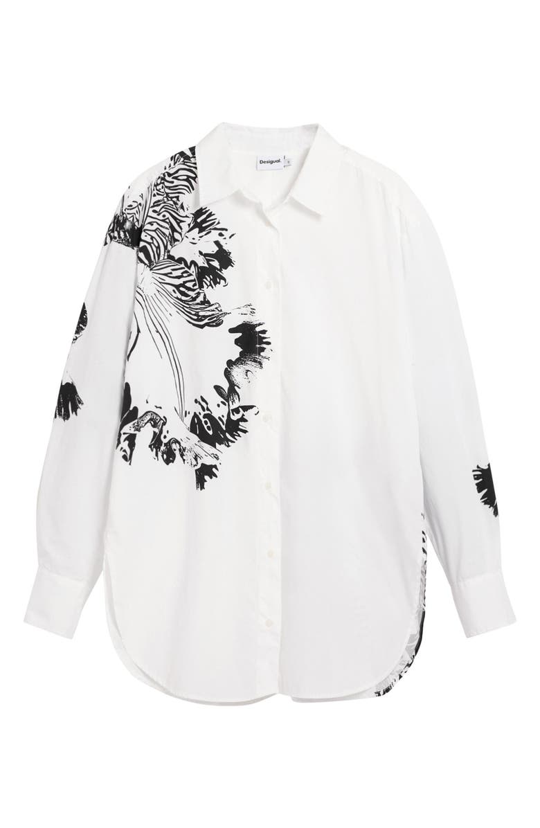 Desigual Oversize Cotton Poplin Button-Up Shirt, Alternate, color, White