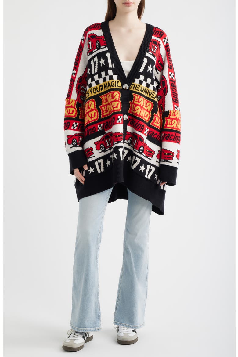 Vroom Vroom Oversize Cardigan, Main, color, RED/ BLACK