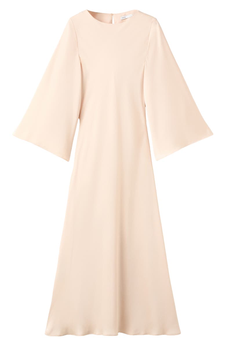 MANGO Long Sleeve Flare Satin Maxi Dress, Alternate, color, Pale Pink