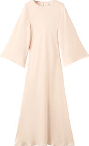 MANGO Long Sleeve Flare Satin Maxi Dress