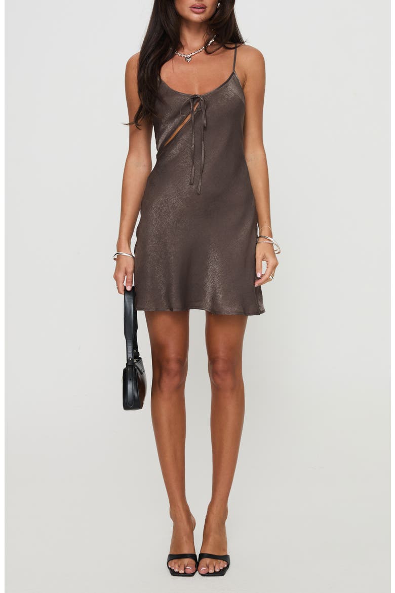 Linger Cutout Bias Cut Minidress, Main, color, BROWN
