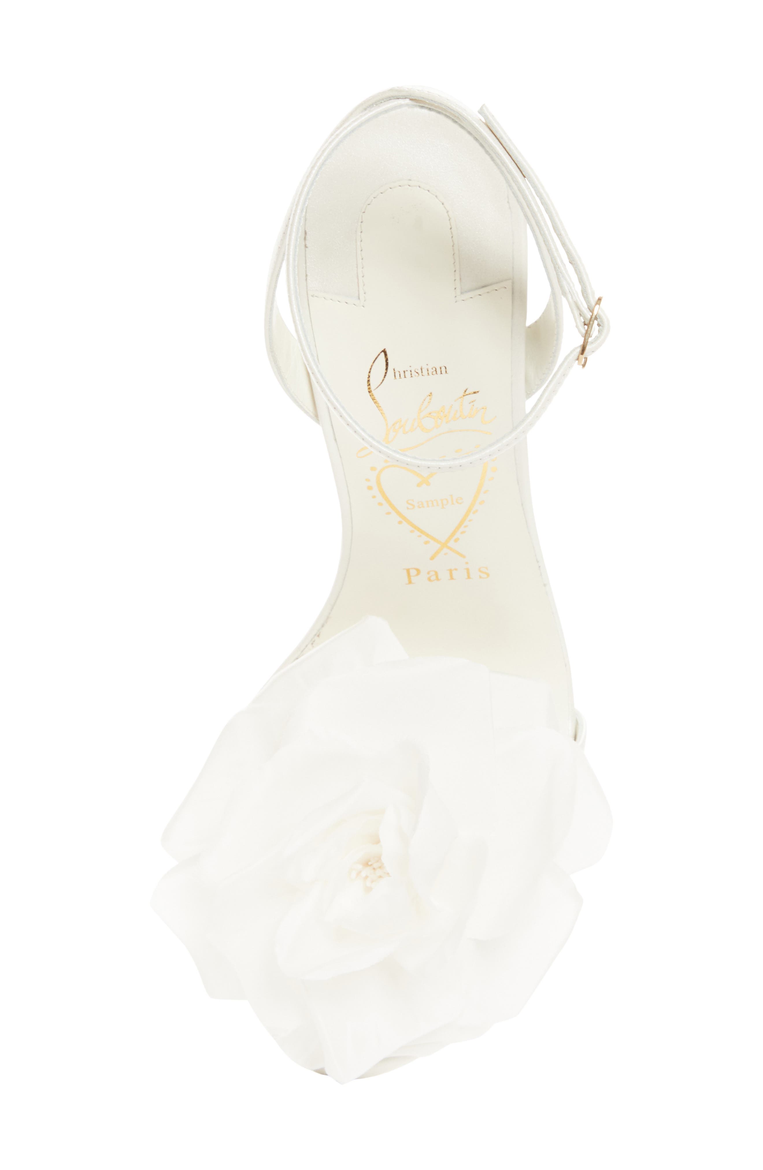 Christian Louboutin Miss Z Flora Ankle Strap Sandal, Alternate, color, Bianco/ Ivoire/ Lin Snow