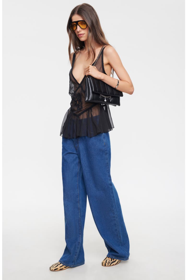 Sheer Luck Peplum Camisole, Alternate, color, NOIR