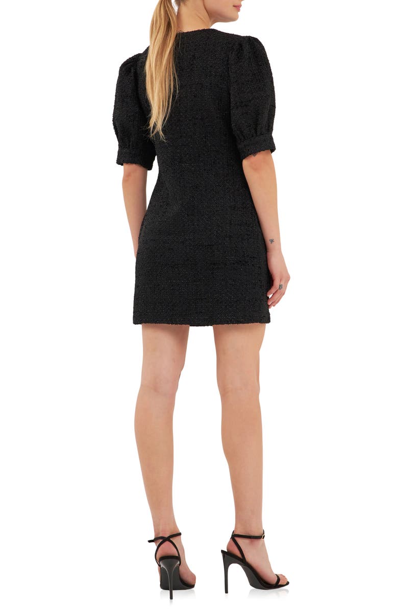 Endless Rose Puff Sleeve Tweed Button-Up Minidress, Alternate, color, Black