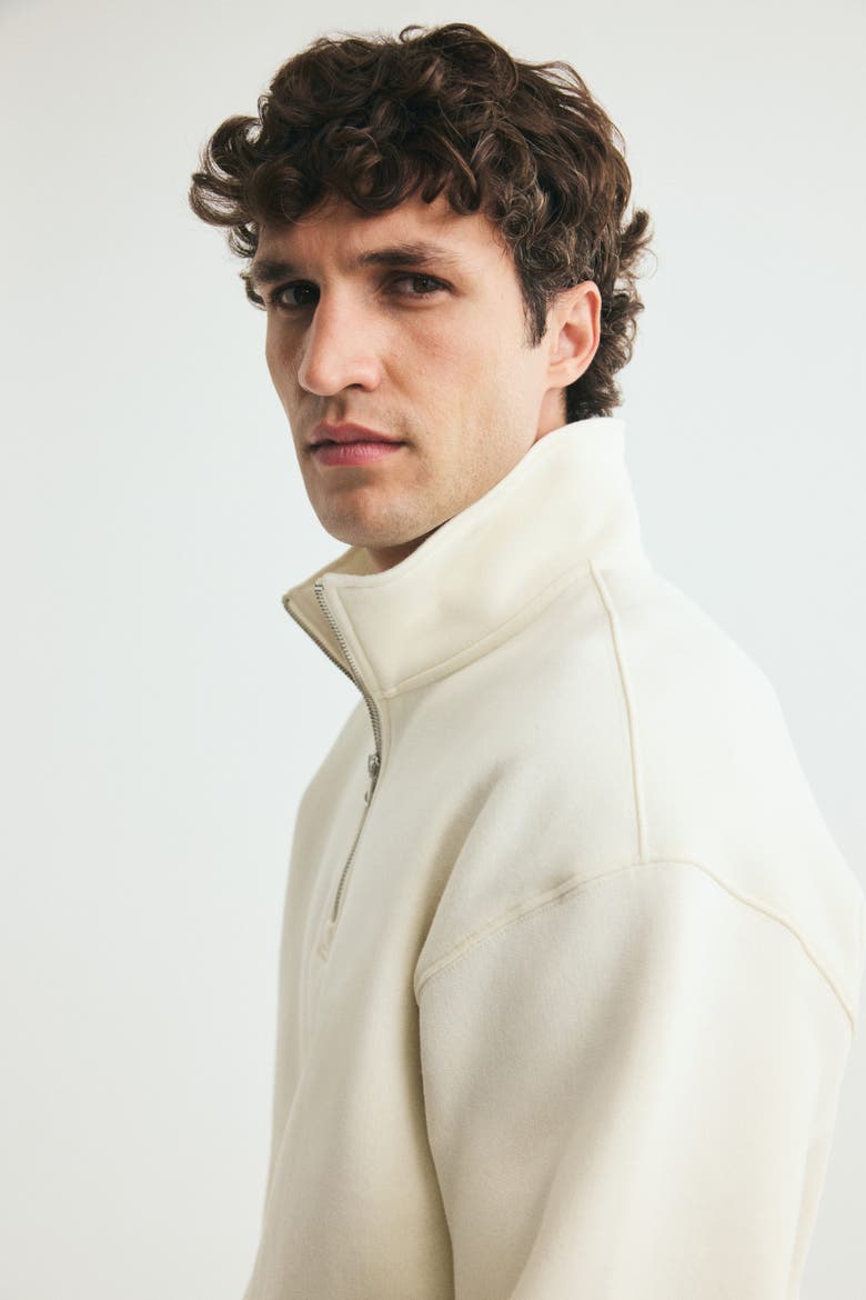 Relaxed-Fit Half-Zip Sweatshirt, Alternate, color, Cream
