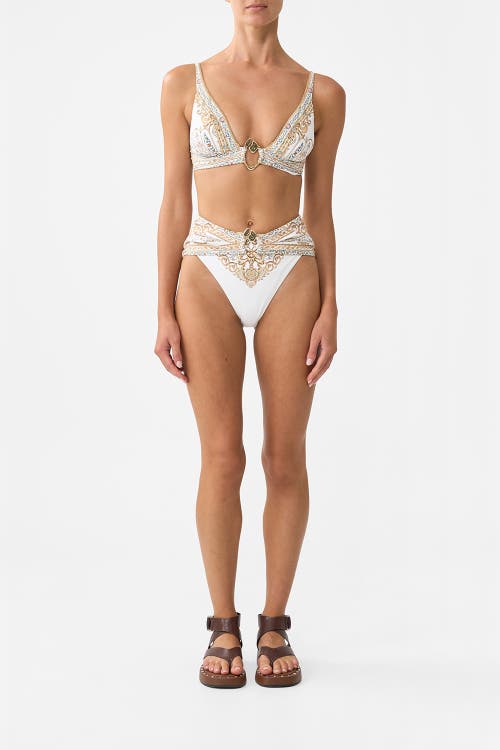 Camilla Pleated High Tri Bikini Top With Front Trim Ottoman Dynasty In Gold