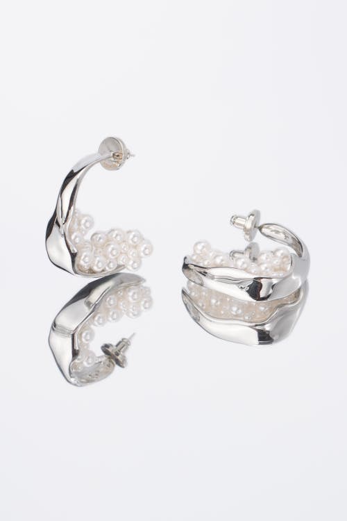 Classicharms Naomi Shell Pearl Cluster Molten Hoop Statement Earrings In Metallic