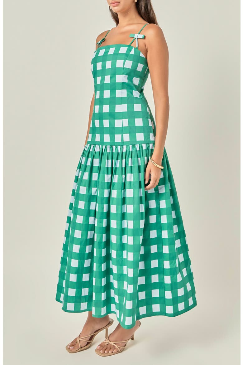 Gingham Midi Dress, Alternate, color, GREEN/ BLUE
