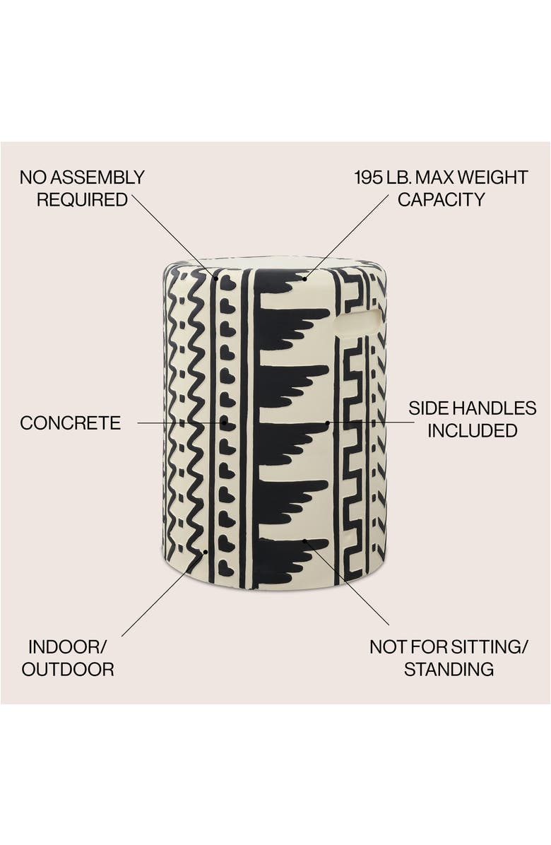 JONATHAN Y Yoli 18" MidCentury Modern Geometric Drum Garden Stool, Alternate, color, Black/Cream