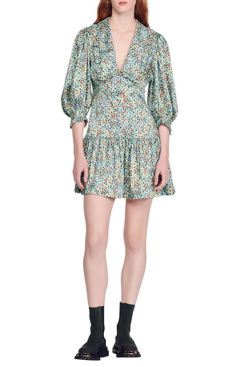 SANDRO Eilat Silk Dress, Main, color, Green Red