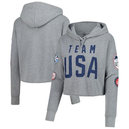 Outerstuff Heather Gray Team Usa Flag & Patches Fleece Cropped Pullover Hoodie
